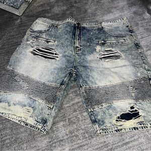Makobi Mens Biker Moto Denim Jean Shorts Big & Tall Size 54